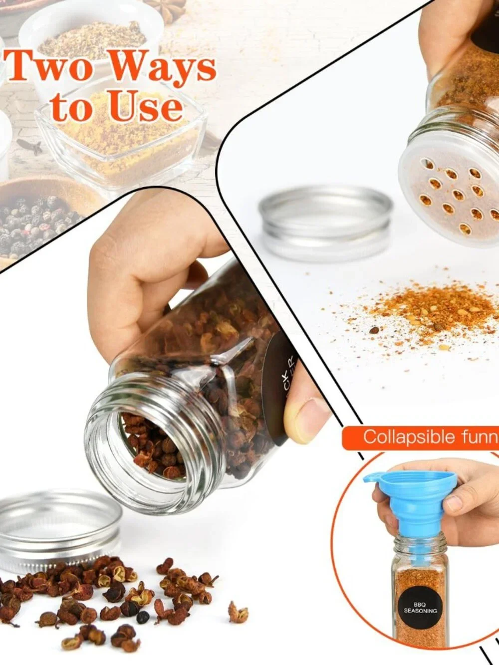 24pcs Glass Spice Jars, 4oz w/ Metal Caps, Labels, Shaker Lids